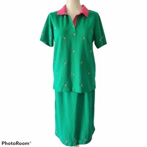 Quacker Factory Pink and Green Pineapple Skirt Set